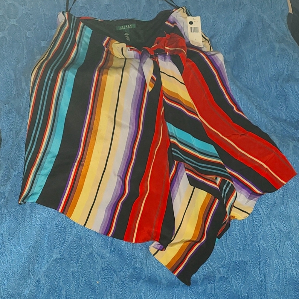 Lauren Ralph Lauren pencil skirt with tie front bow color block size Large nwt